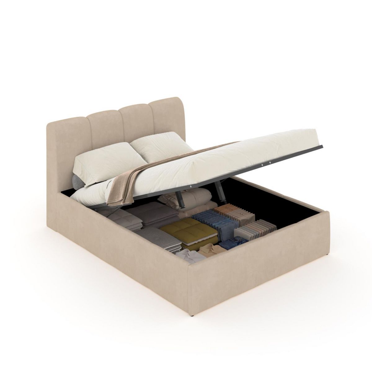 CONCEPT USINE Lit nuage coffre 140x190cm velours beige BALTIMORE