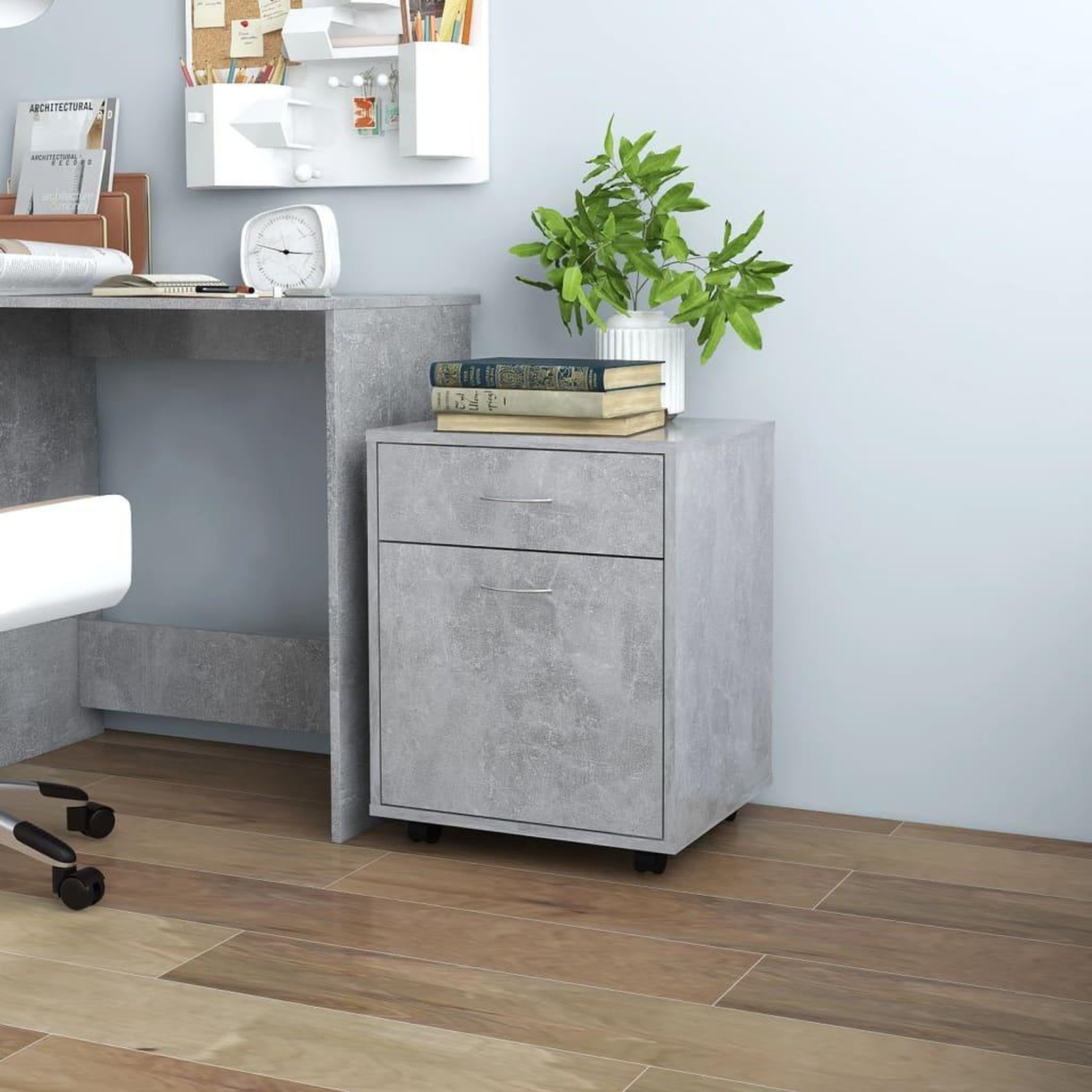 Voir la diapositive 1 : VIDAXL Armoire a roulettes Gris beton 45x38x54 cm Bois d'ingenierie