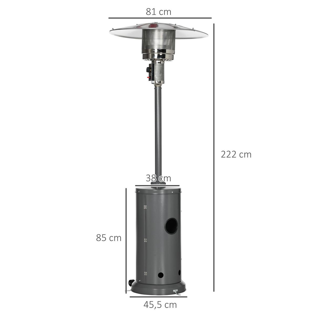 OUTSUNNY Parasol chauffant commercial 12,5 kW - chauffage extérieur gaz - chauffage de terrasse - double sécurité - puissance réglable - roulettes - acier inox. gris