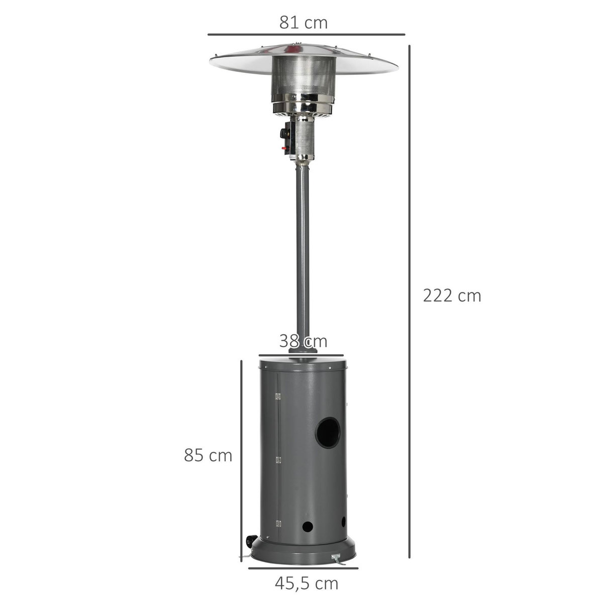 OUTSUNNY Parasol chauffant commercial 12,5 kW - chauffage extérieur gaz - chauffage de terrasse - double sécurité - puissance réglable - roulettes - acier inox. gris