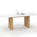 ID MARKET Table à manger extensible ovale JULIETTE 6-10 personnes pieds effet lattes et plateau effet marbre ALASKA 160-200 cm