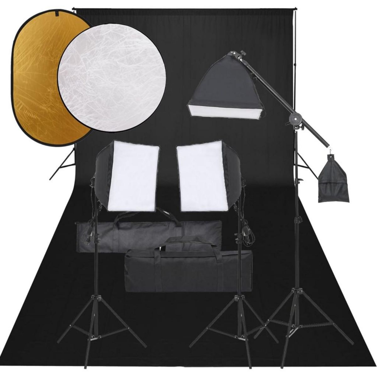 VIDAXL Kit de studio photo avec eclairage toile de fond et reflecteur