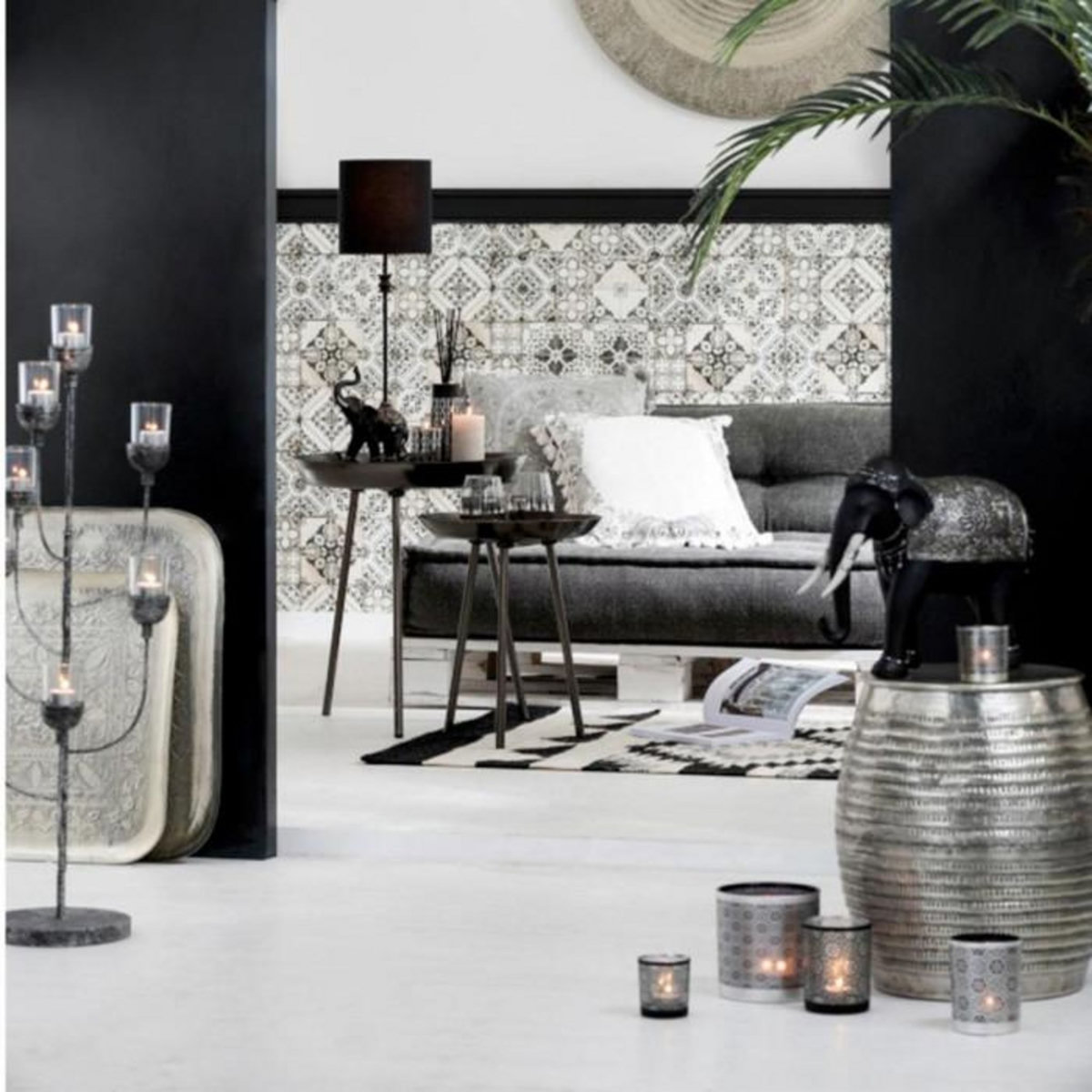 Paris Prix Coussin Velours à Pompons  Marocain  45x45cm Gris