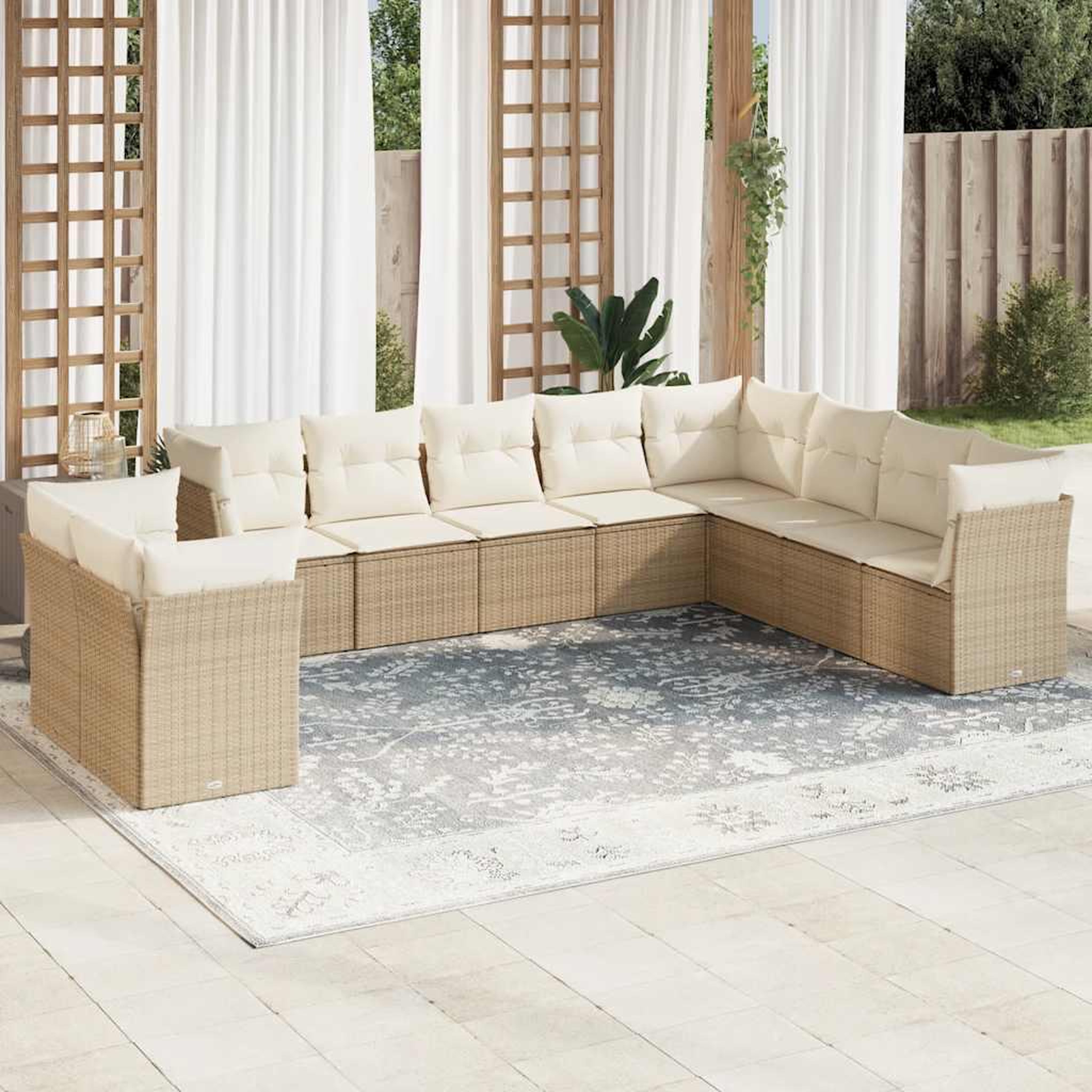VIDAXL Salon de jardin avec coussins 10 pcs beige resine tressee