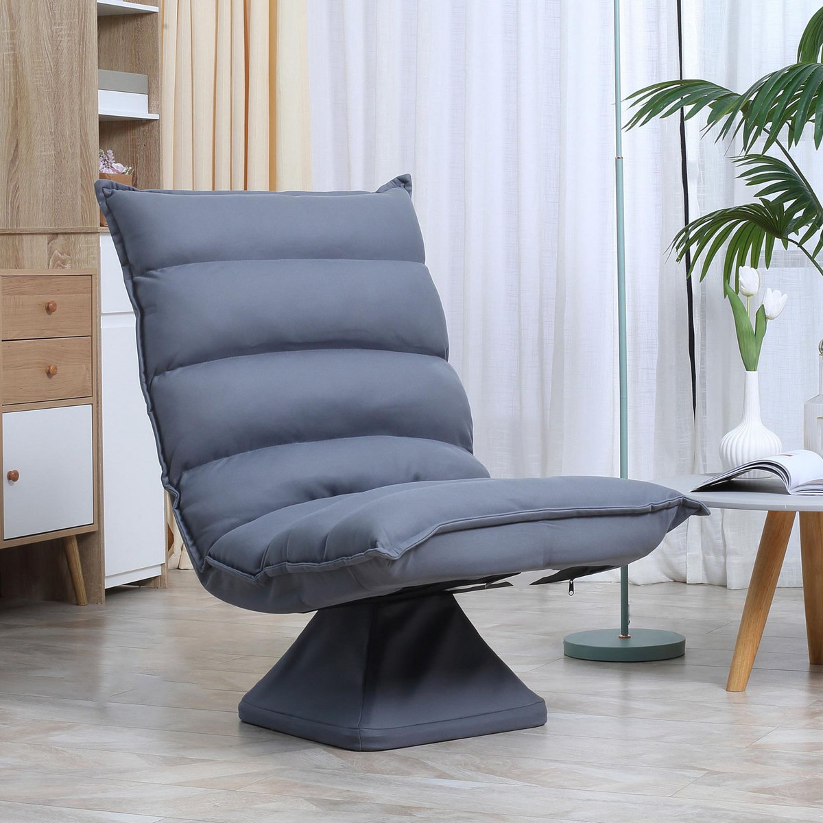 HOMCOM Fauteuil relax grand confort pivotant inclinaison réglable 5 niv. épais garnissage mousse haute densité tissu velours microfibre gris