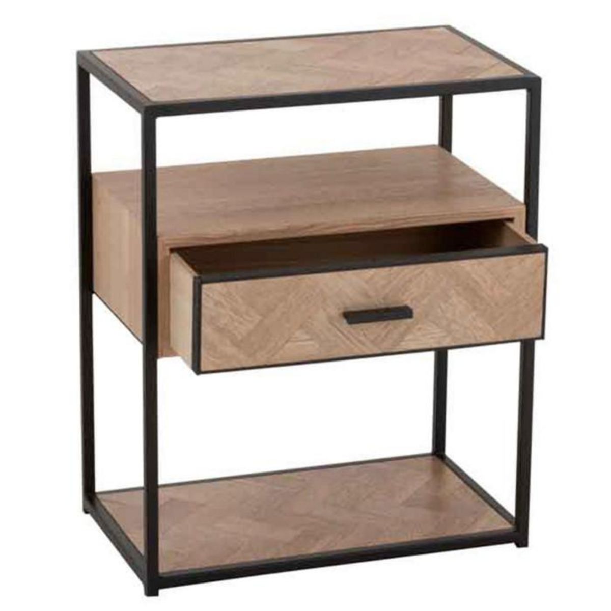 Paris Prix Table d'Appoint 1 Tiroir  Miraza  61cm Naturel & Noir