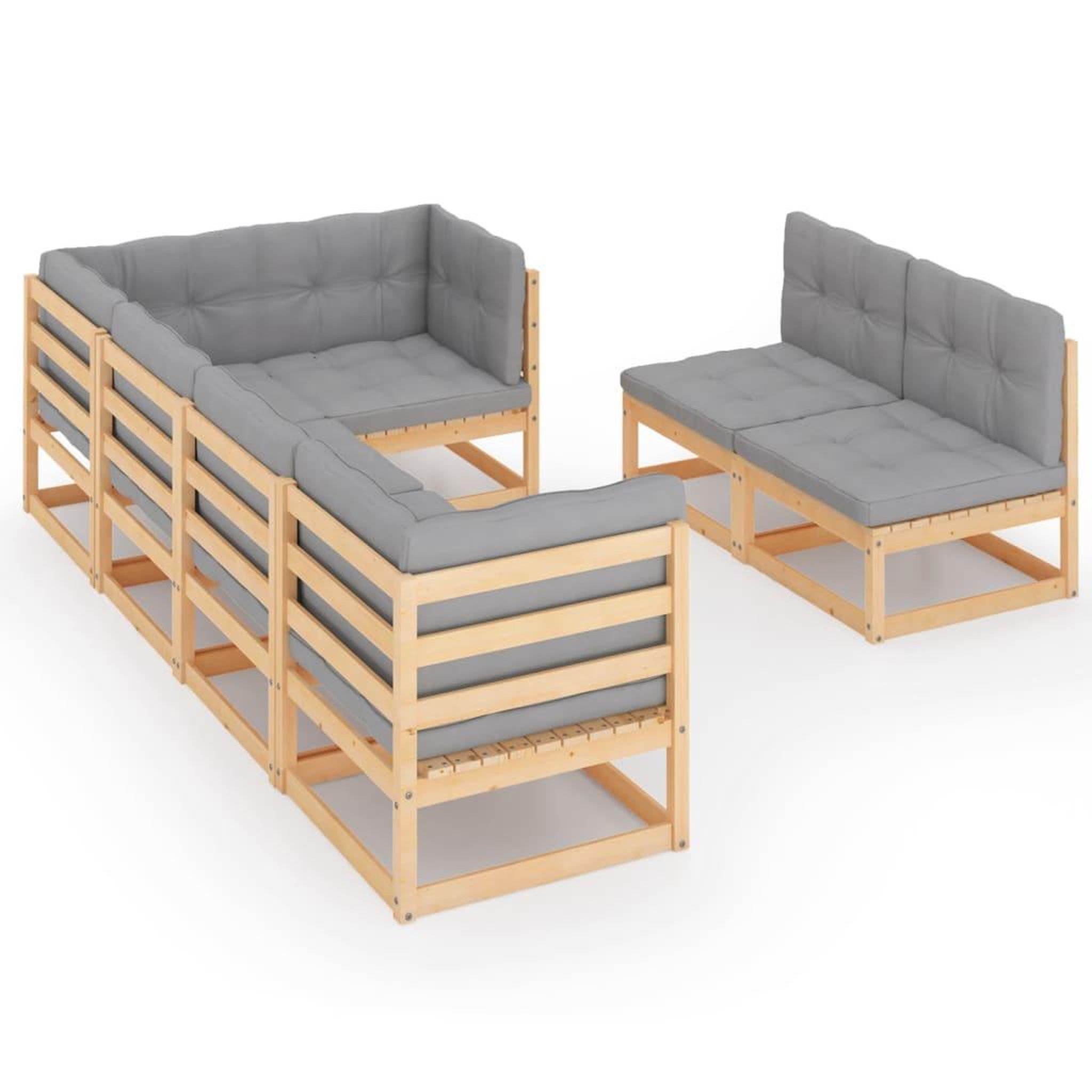Voir la diapositive 2 : VIDAXL Salon de jardin 7 pcs avec coussins Bois de pin massif