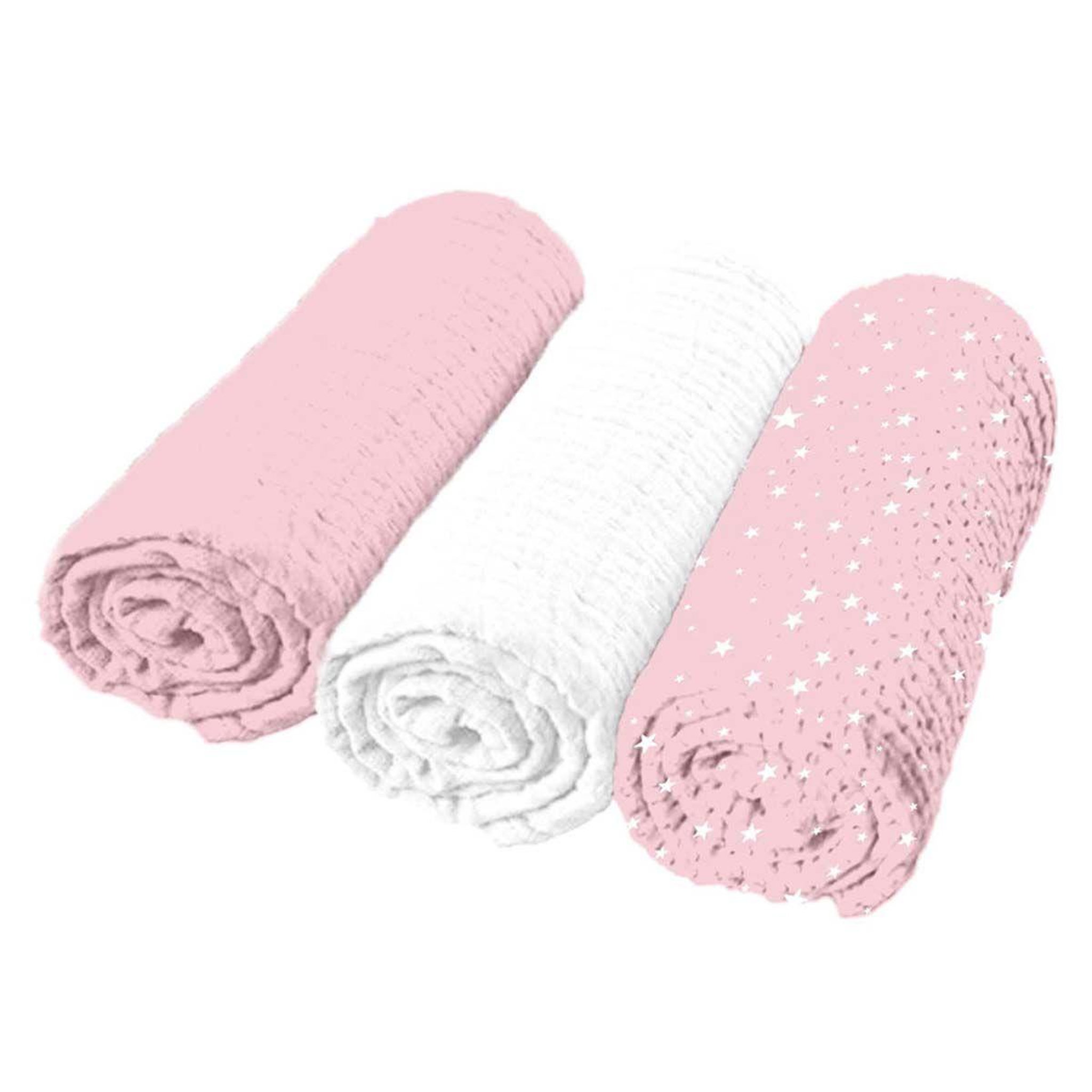 BEBE DOUCEUR Lot de 3 langes bébé  absorbant  70x70cm rose