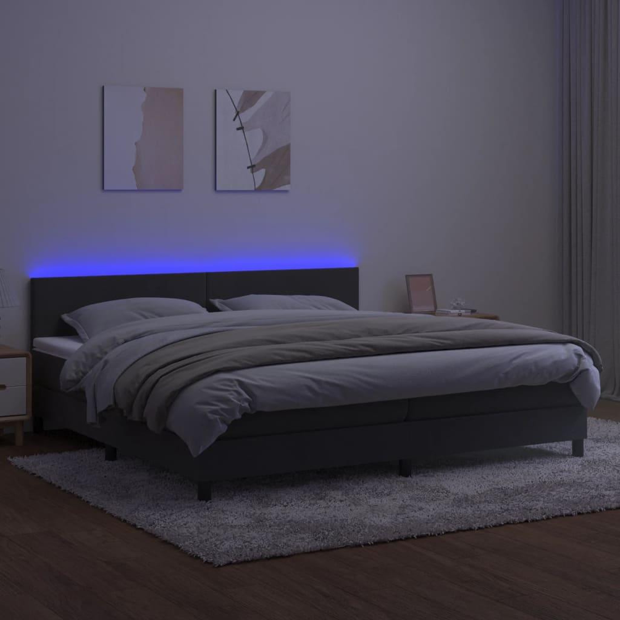Voir la diapositive 3 : VIDAXL Sommier a lattes de lit avec matelas LED Gris fonce 200x200 cm