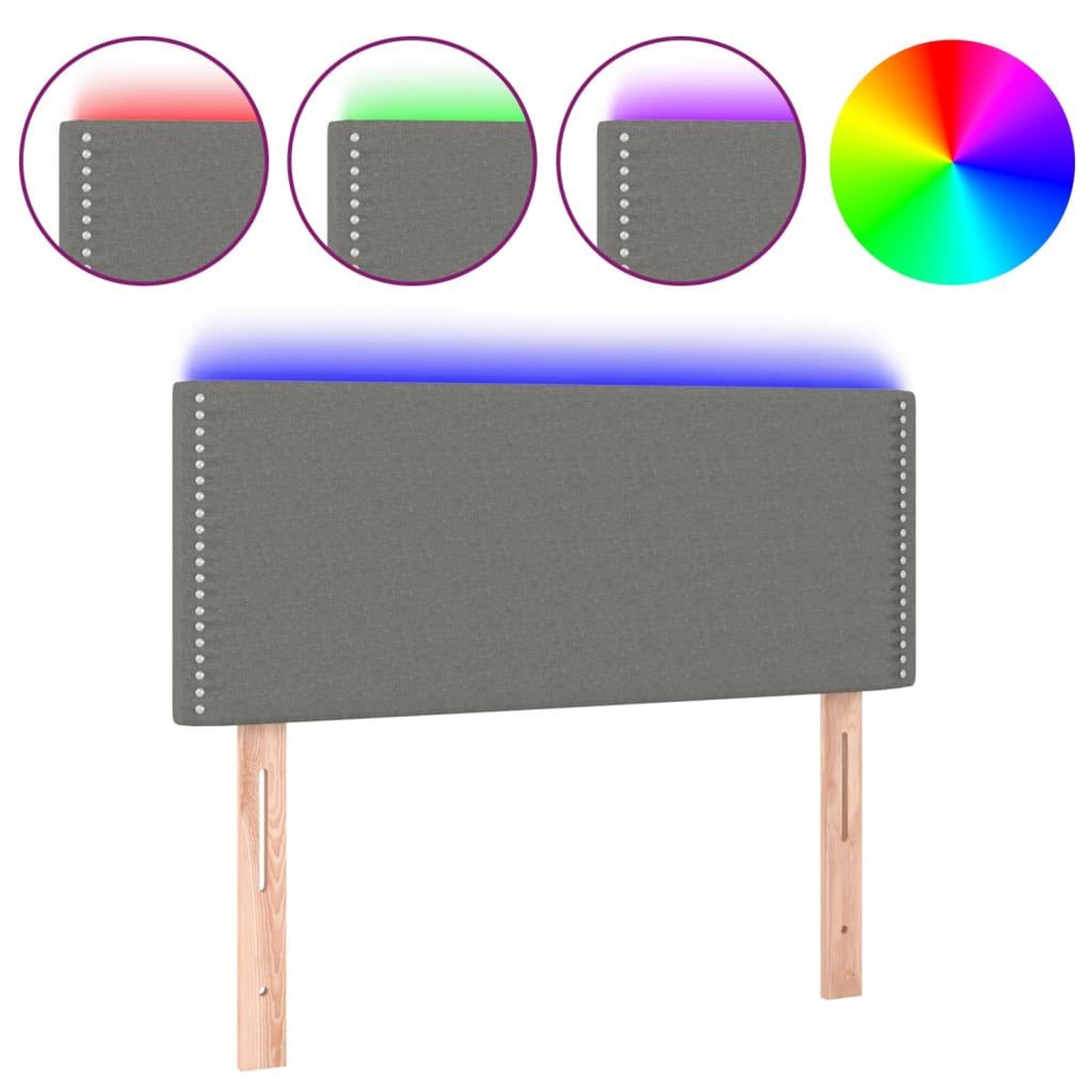 Voir la diapositive 2 : VIDAXL Tete de lit a LED Gris fonce 90x5x78/88 cm Tissu