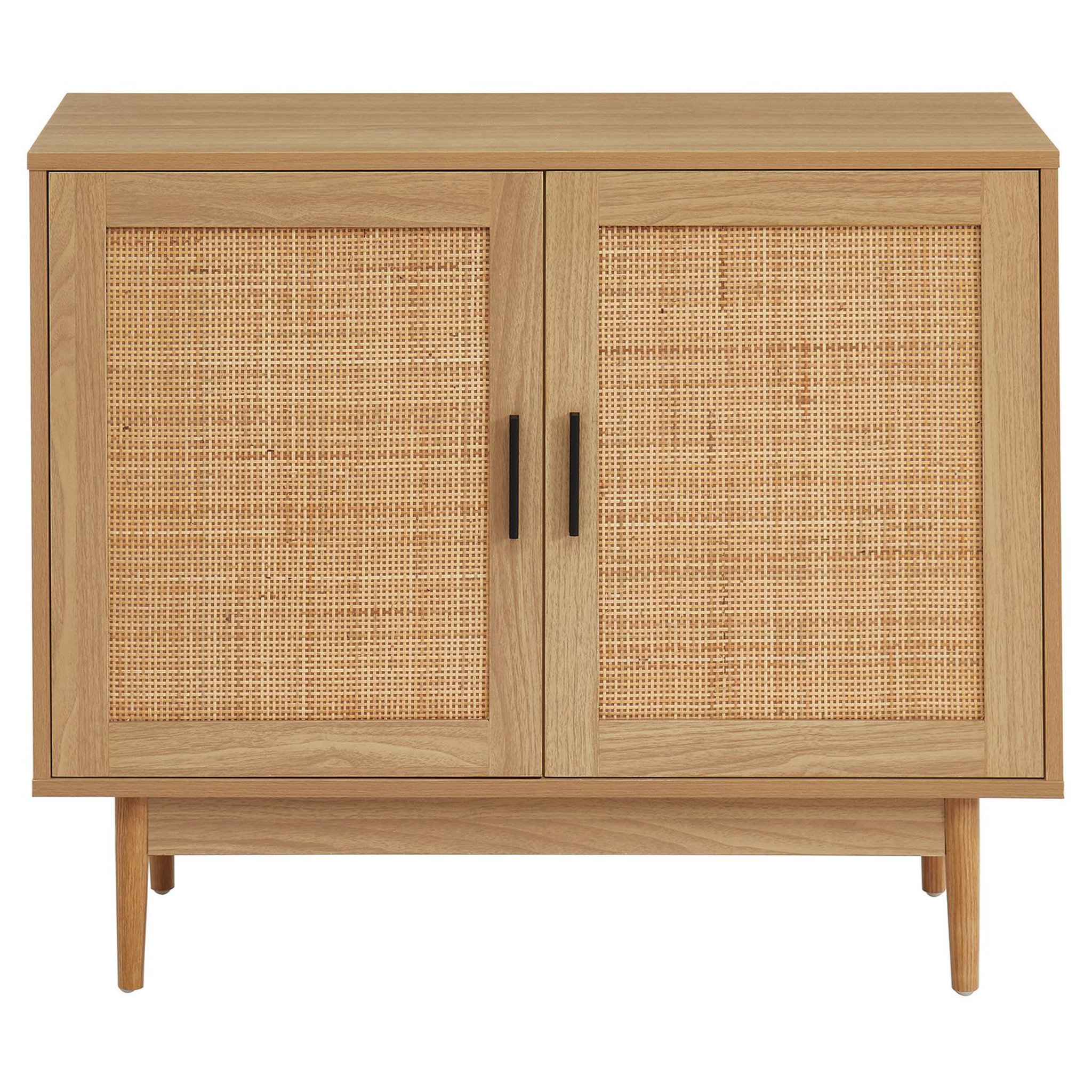 Voir la diapositive 2 : Buffet 2 portes cannage naturel - Décor imitation bois - L90cm AMANDINE
