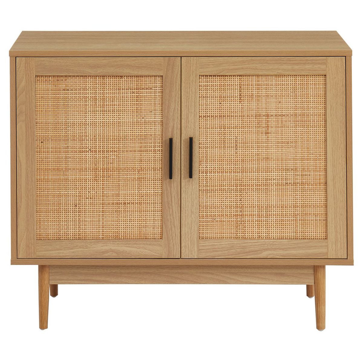 Buffet 2 portes cannage naturel - Décor imitation bois - L90cm AMANDINE