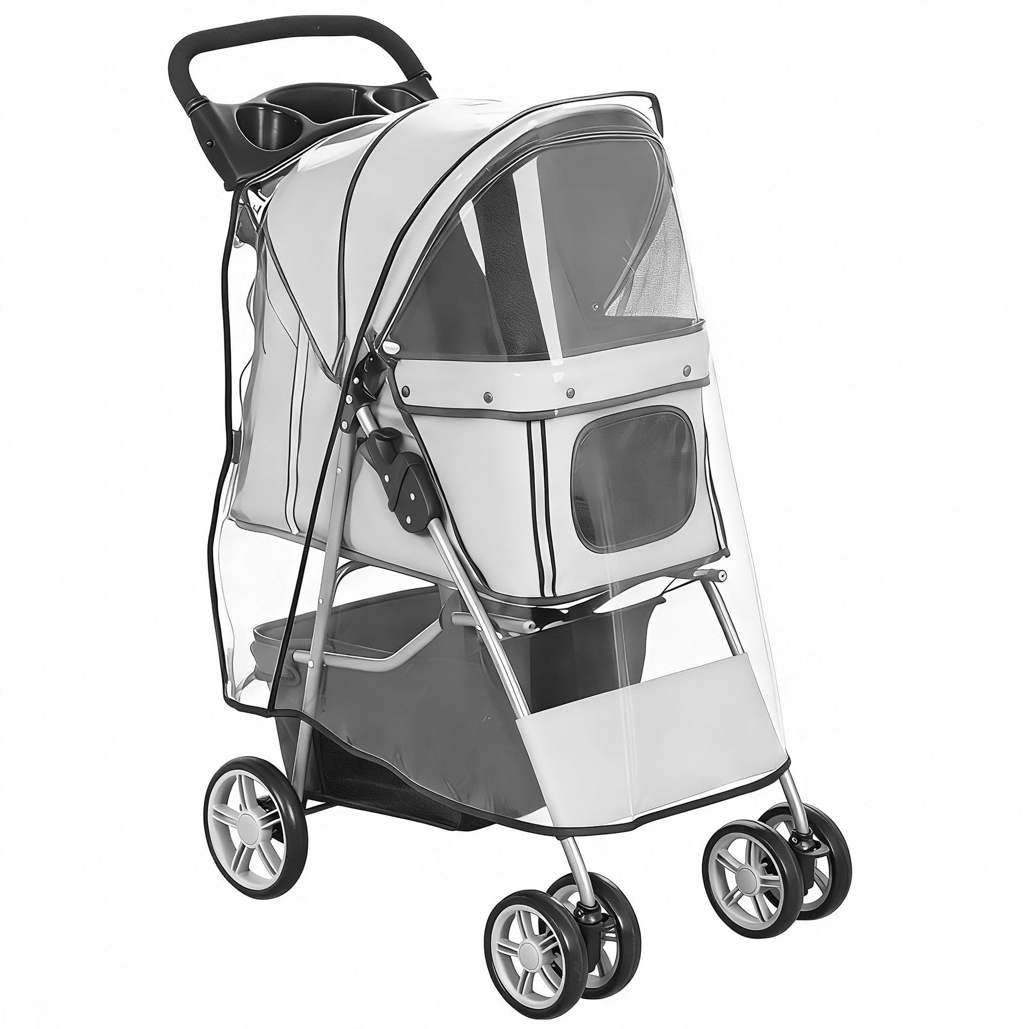 PAWHUT Poussette buggy pliable pour chiens tissu 600d oxford imperméable 4 roues gris