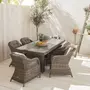 SWEEEK Table de jardin 6 places en résine tressée arrondis - Lecco - Coussins  - 6 fauteuils, 1 grande table