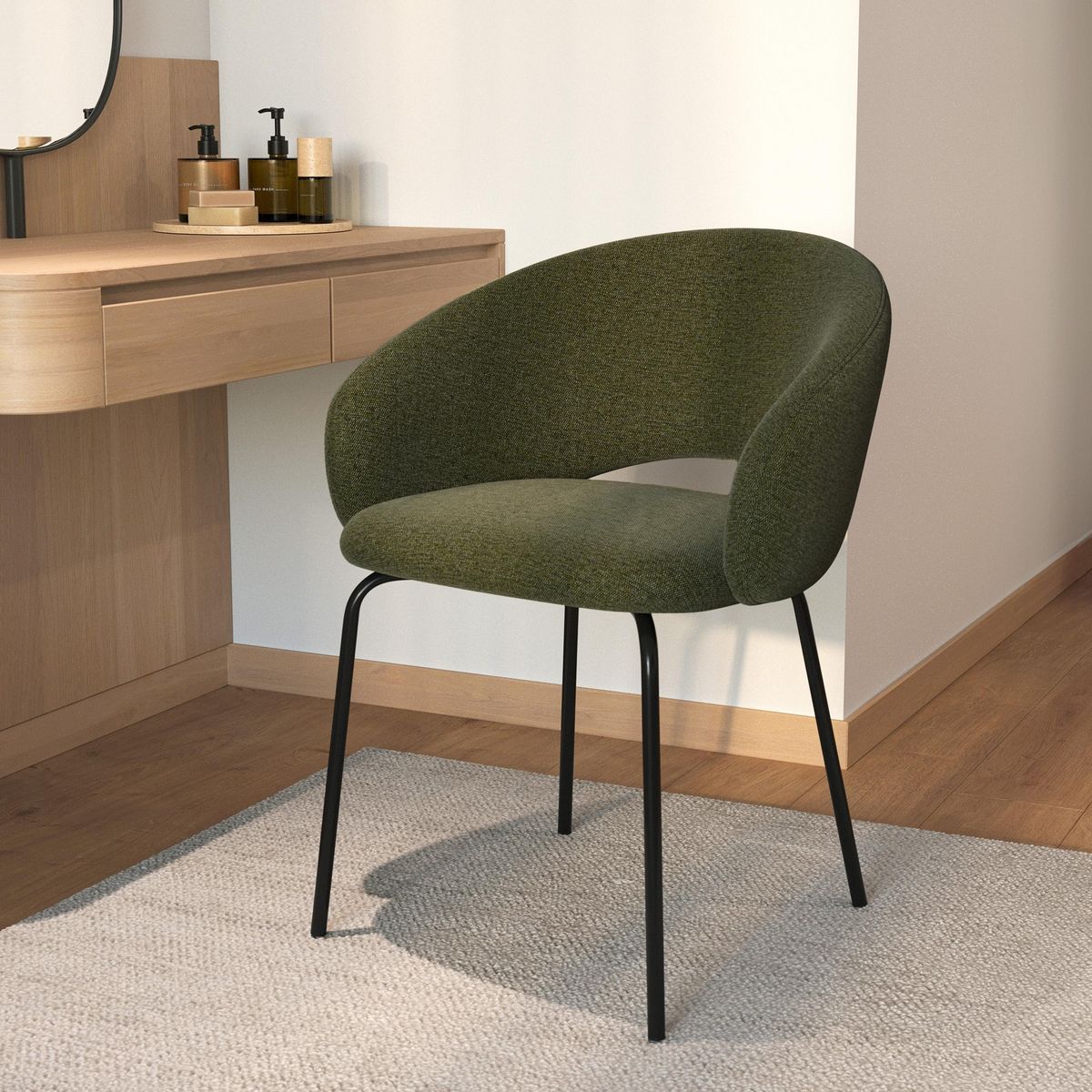 Rendez vous déco Chaise en tissu beige chiné et pieds noirs - Milly