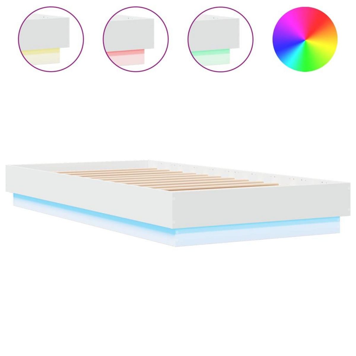 VIDAXL Cadre de lit sans matelas avec lumieres LED blanc 90x190 cm