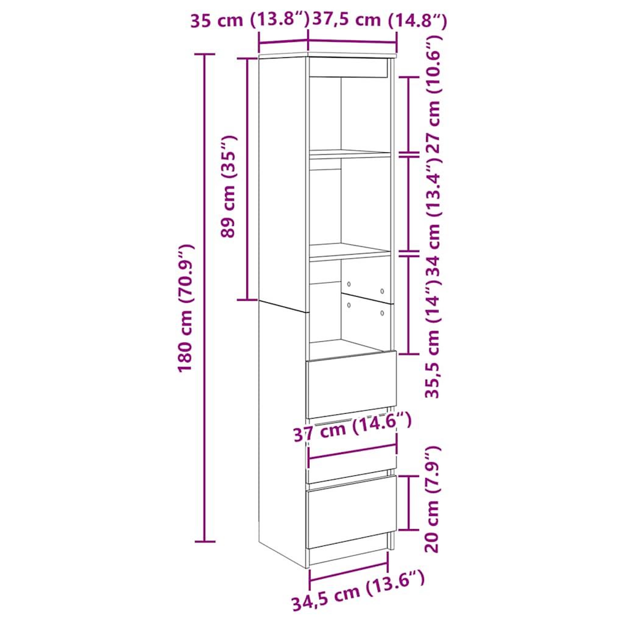 Voir la diapositive 6 : VIDAXL Buffet haut chene artisanal 37,5x35x180 cm bois d'ingenierie