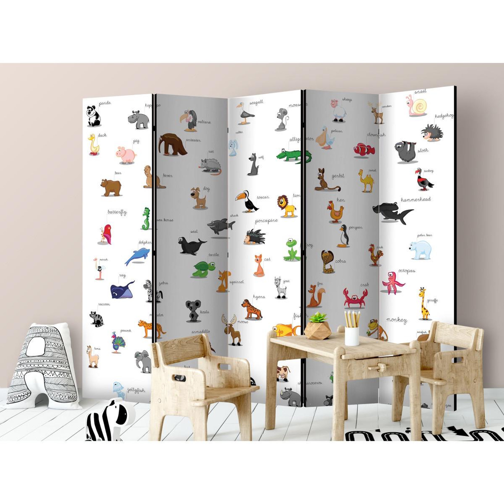Voir la diapositive 2 : Paris Prix Paravent 5 volets  animals for children  172x225cm