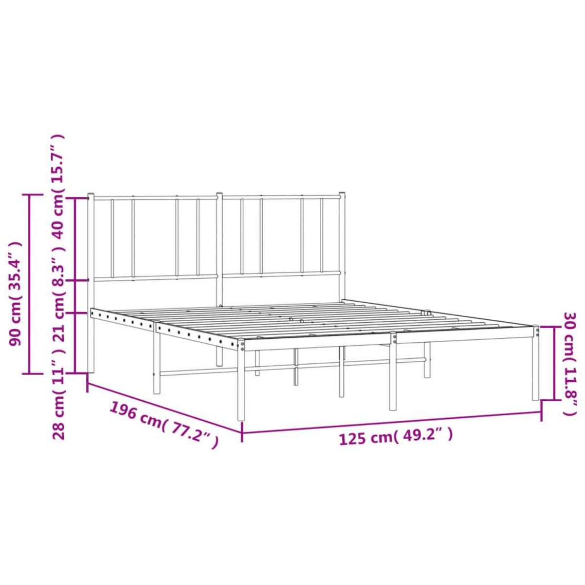VIDAXL Cadre de lit metal sans matelas avec tete de lit noir 120x190cm