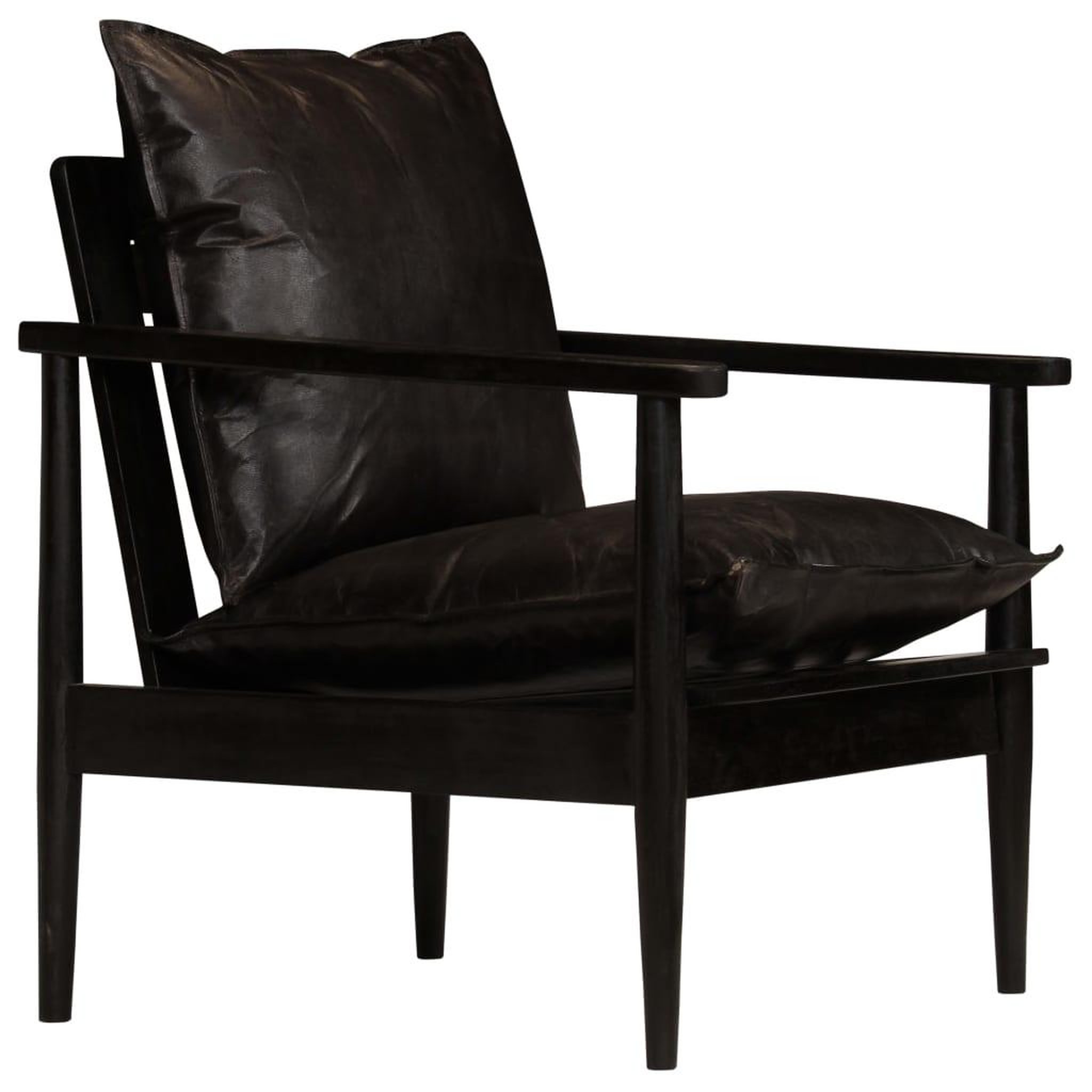 Voir la diapositive 2 : VIDAXL Fauteuil Noir Cuir veritable avec bois d'acacia