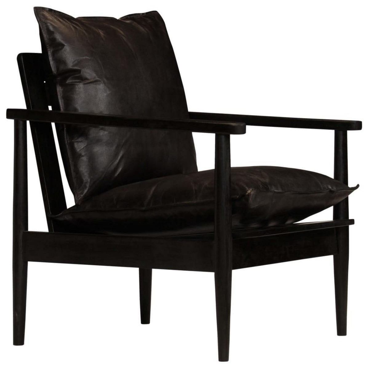 VIDAXL Fauteuil Noir Cuir veritable avec bois d'acacia