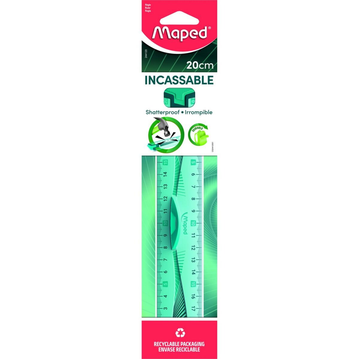 MAPED Règle plate plastique incassable 20cm coloris aléatoire