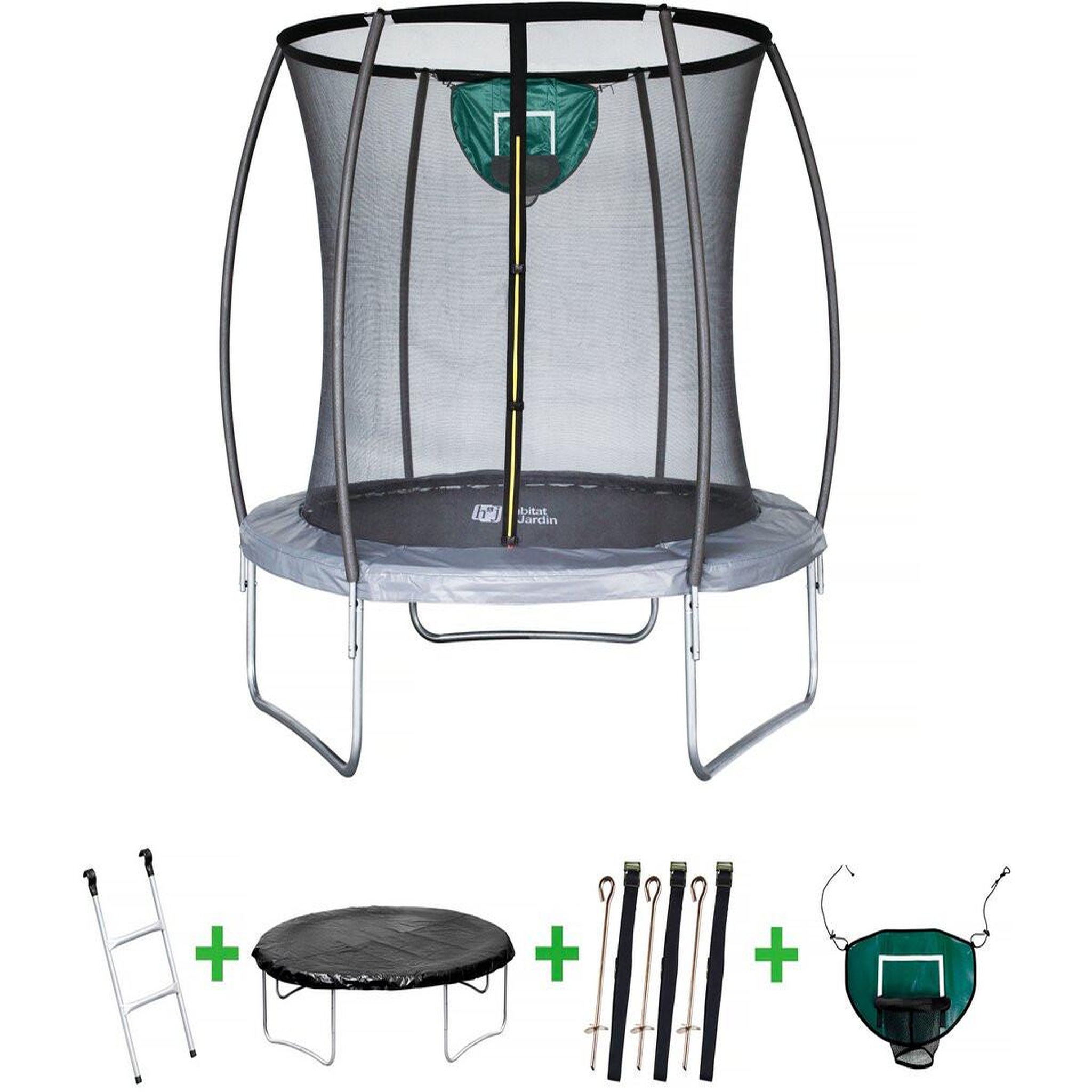 Habitat et Jardin Trampoline avec filet intérieur  jumper  - ø 4,88 m - gris