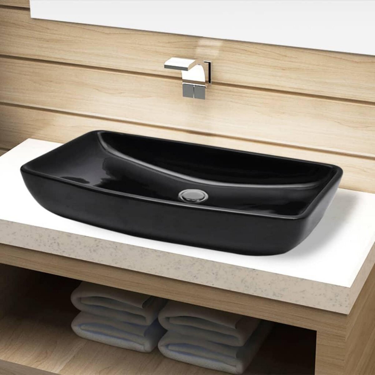 VIDAXL Vasque rectangulaire ceramique Noir pour salle de bain