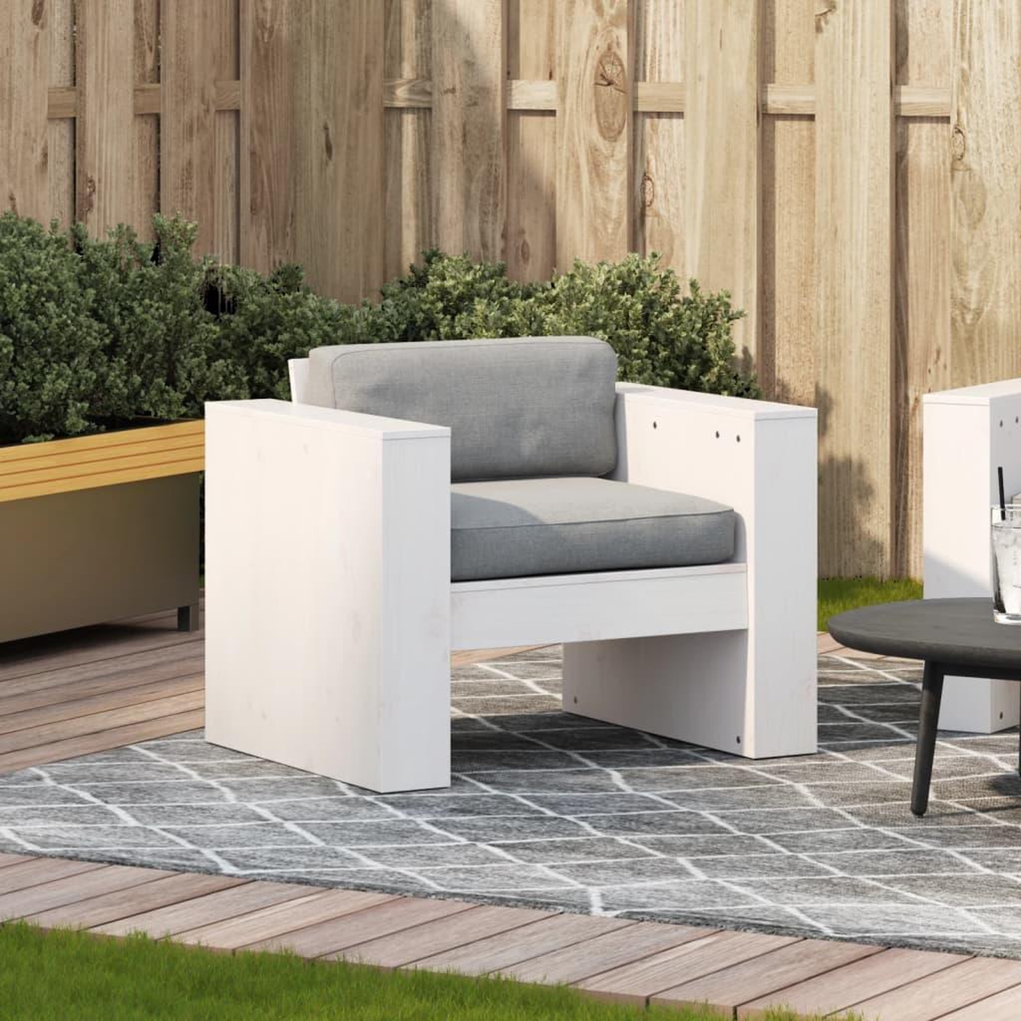 Voir la diapositive 3 : VIDAXL Canape de jardin blanc 79x60x62 cm bois de pin massif