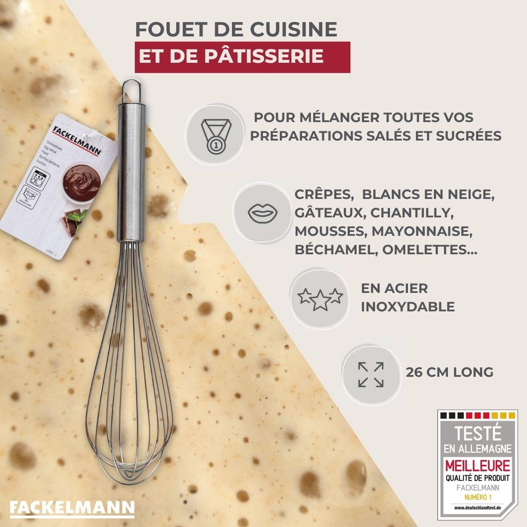 Voir la diapositive 3 : Fackelmann Fouet de cuisine et pâtisserie en inox 26 cm Fackelmann