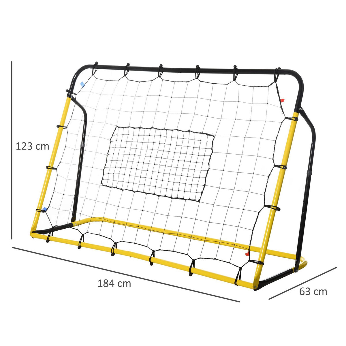 HOMCOM Filet de rebond de football - rebondisseur de football angle réglable - dim. 184L x 123H cm - jaune noir