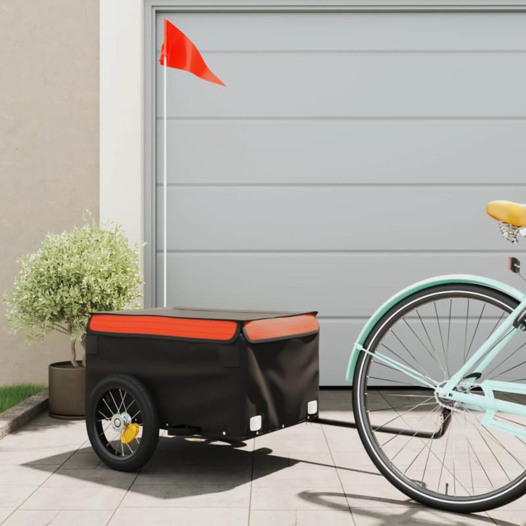 VIDAXL Remorque de vélo noir et orange 30 kg fer