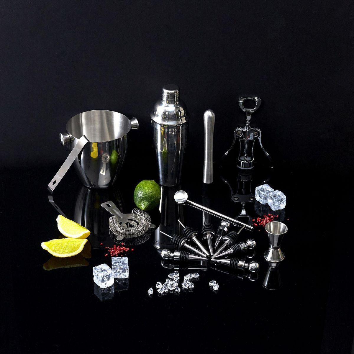 TOILINUX Set à Cocktail 16 Accessoires en acier inoxydable