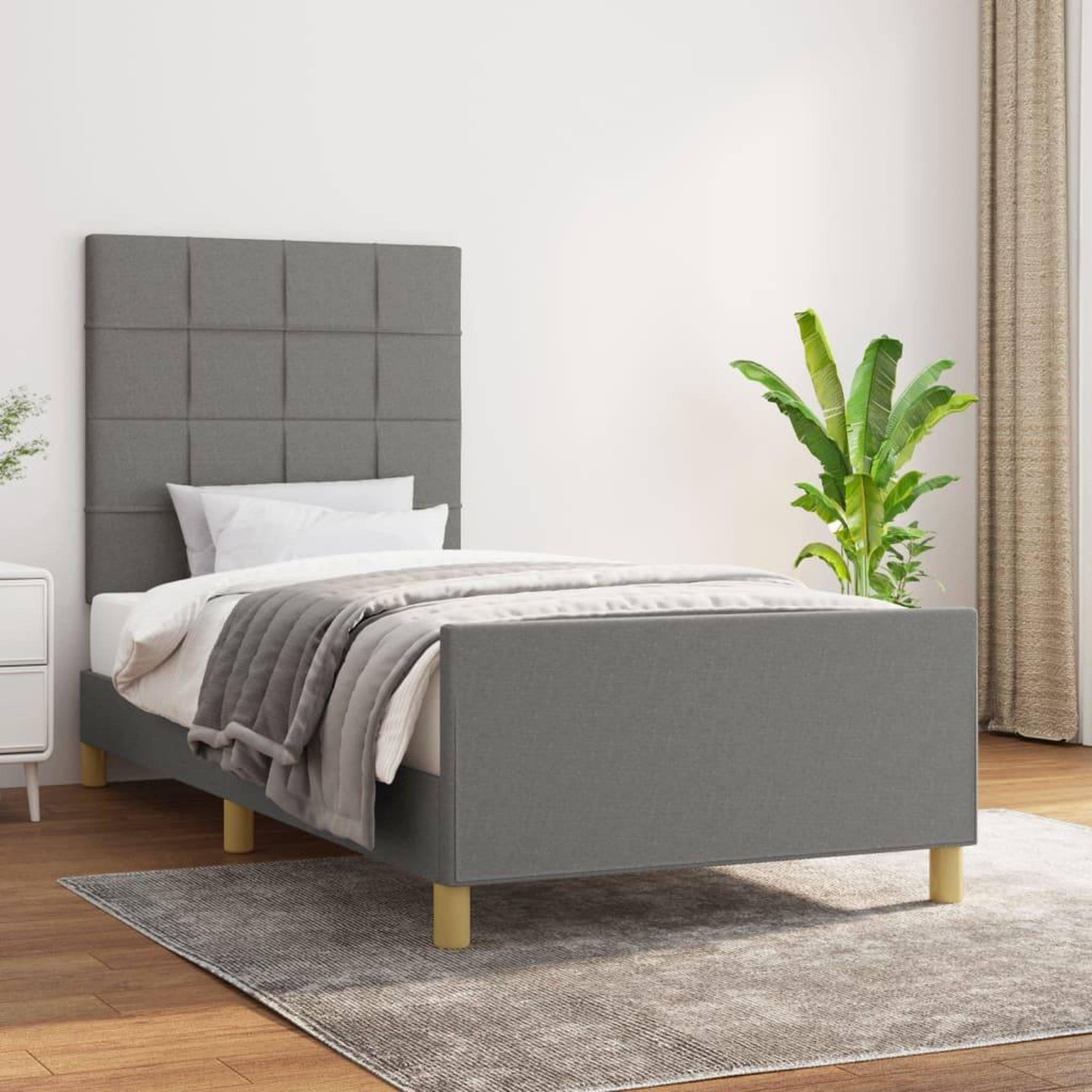 Voir la diapositive 1 : VIDAXL Cadre de lit sans matelas gris fonce 100x200 cm tissu
