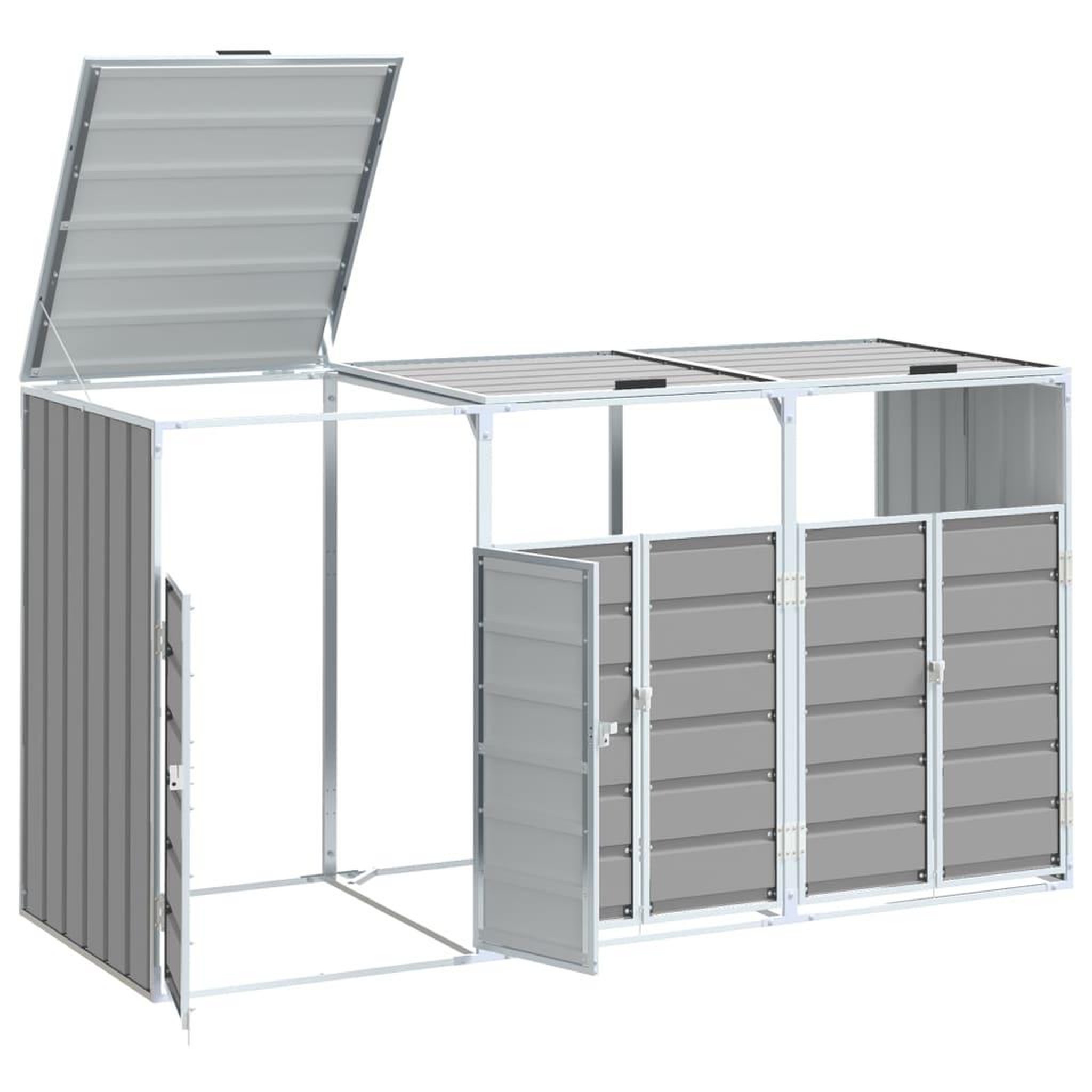Voir la diapositive 4 : VIDAXL Rangement a roulettes pour poubelles pour trois bacs gris acier