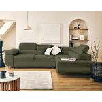 LISA DESIGN Zaria - canapé d'angle droit 5 places convertible avec coffre et têtières en velours côtelé grosses côtes. Coloris disponibles : Noir, Vert, Bleu, Orange, Beige, Gris