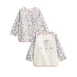 Petit Béguin Lot de 2 bavoirs tablier manches longues Céleste. Coloris disponibles : Beige