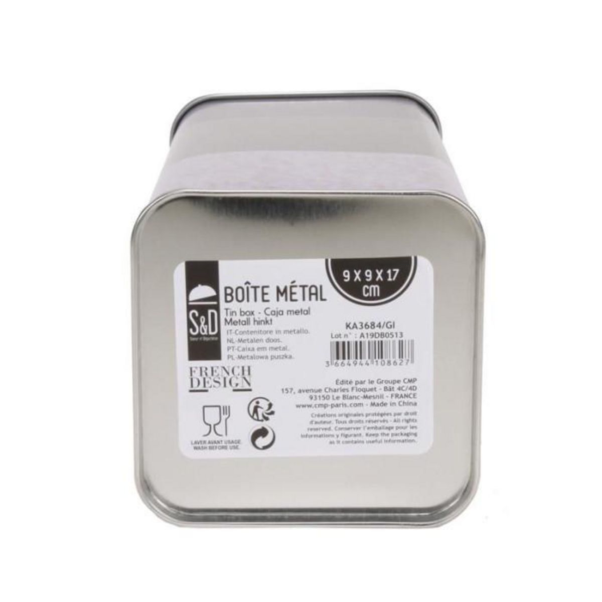 Paris Prix Boîte à Sel en Métal  Relief Vintage  17cm Gris