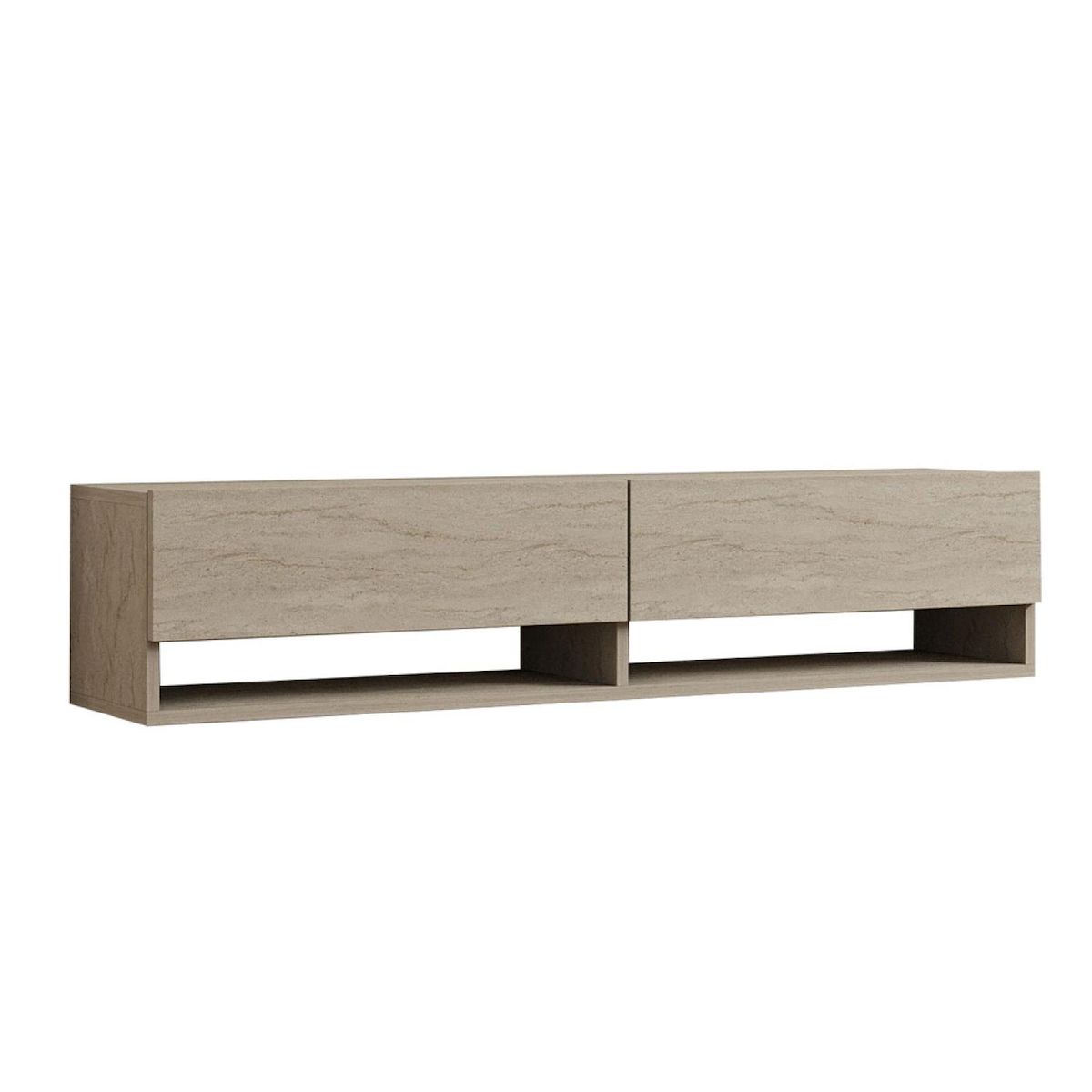 CONCEPT USINE Meuble TV suspendu avec placards et étagères aspect travertin 140cm SARTY