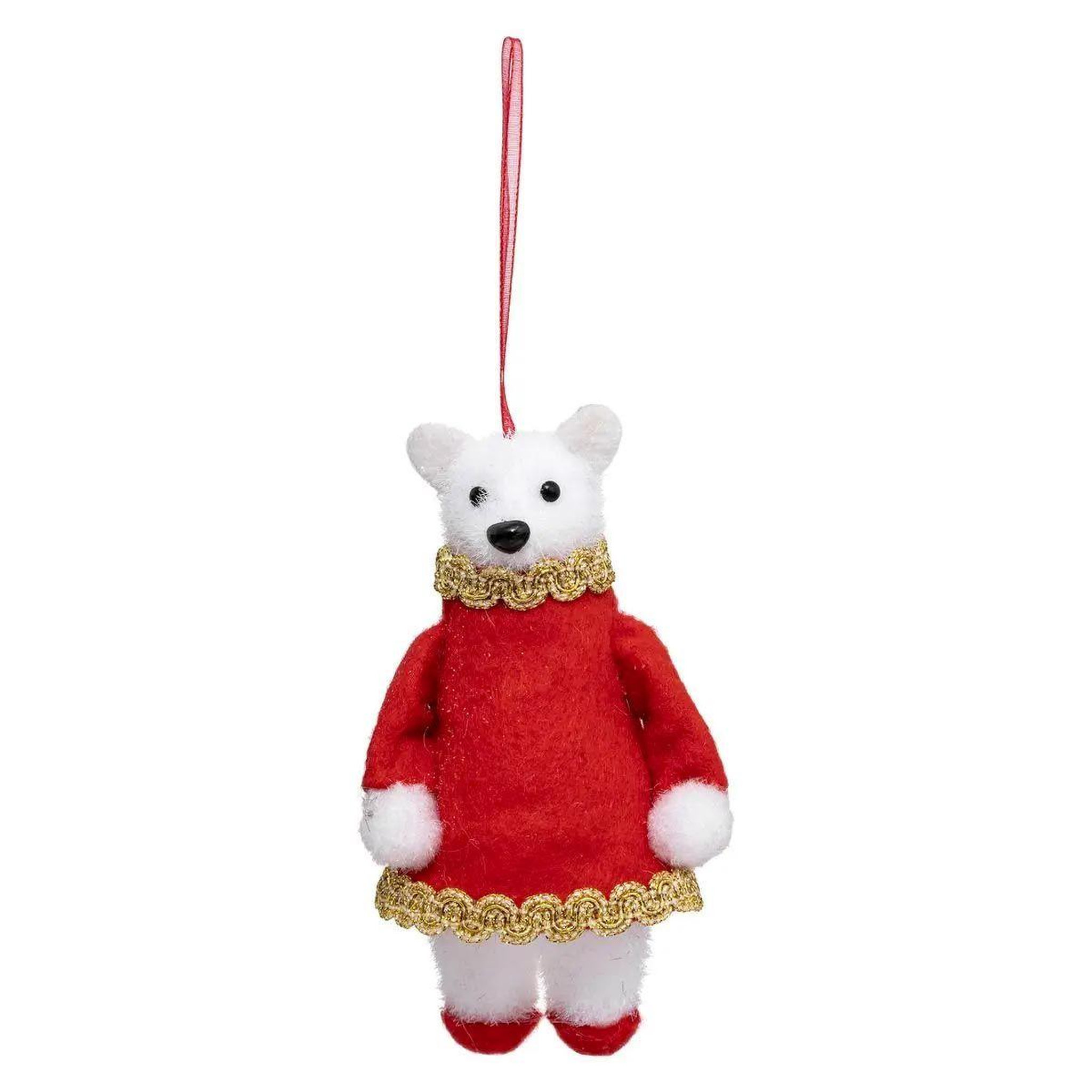 ATMOSPHERA Sujet de noël déco  ours avec robe  13cm rouge