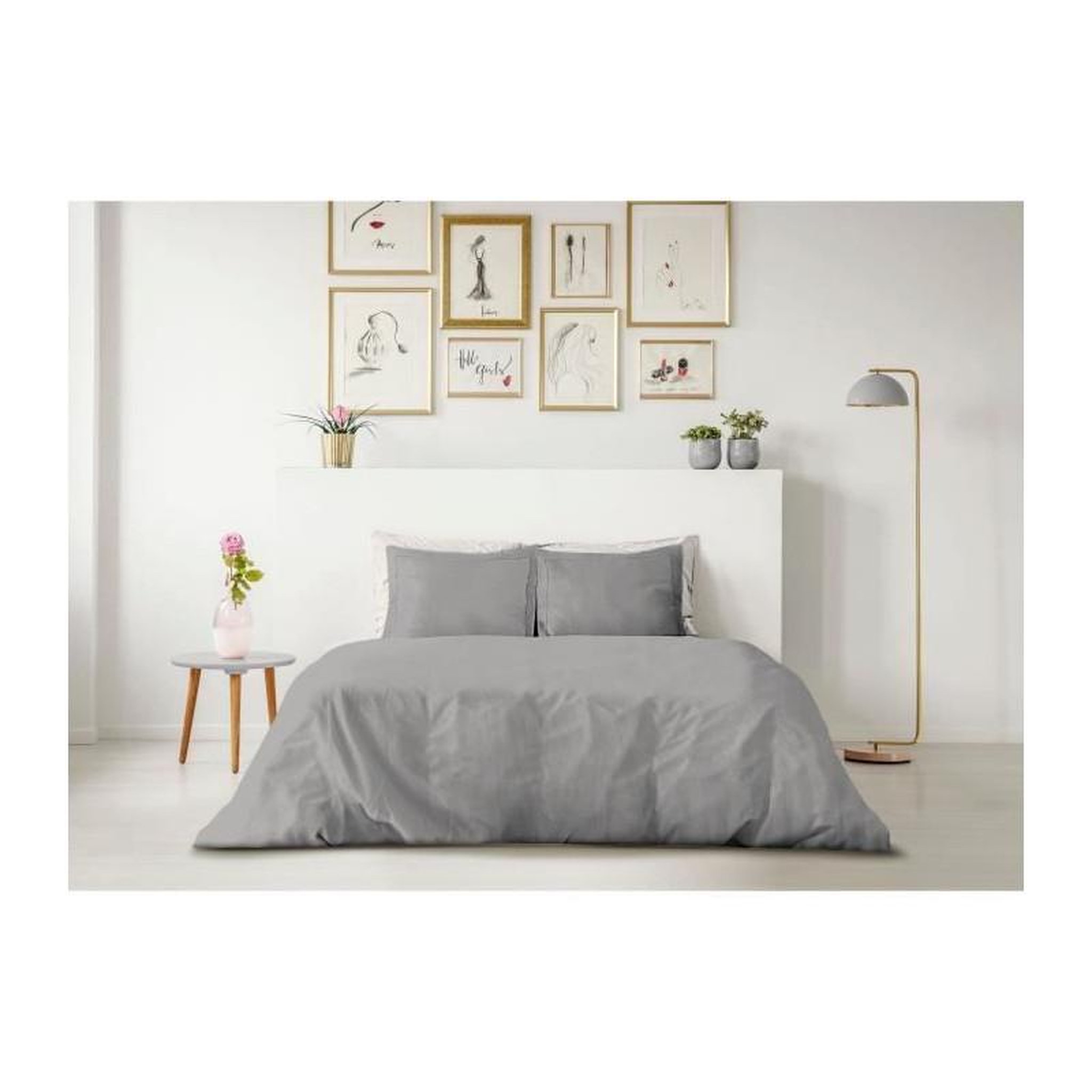 Voir la diapositive 2 : LOVELY HOME PARURE DE COUETTE LOVELY HOME - 240x260 cm - 100% COTON - GRIS CLAIR