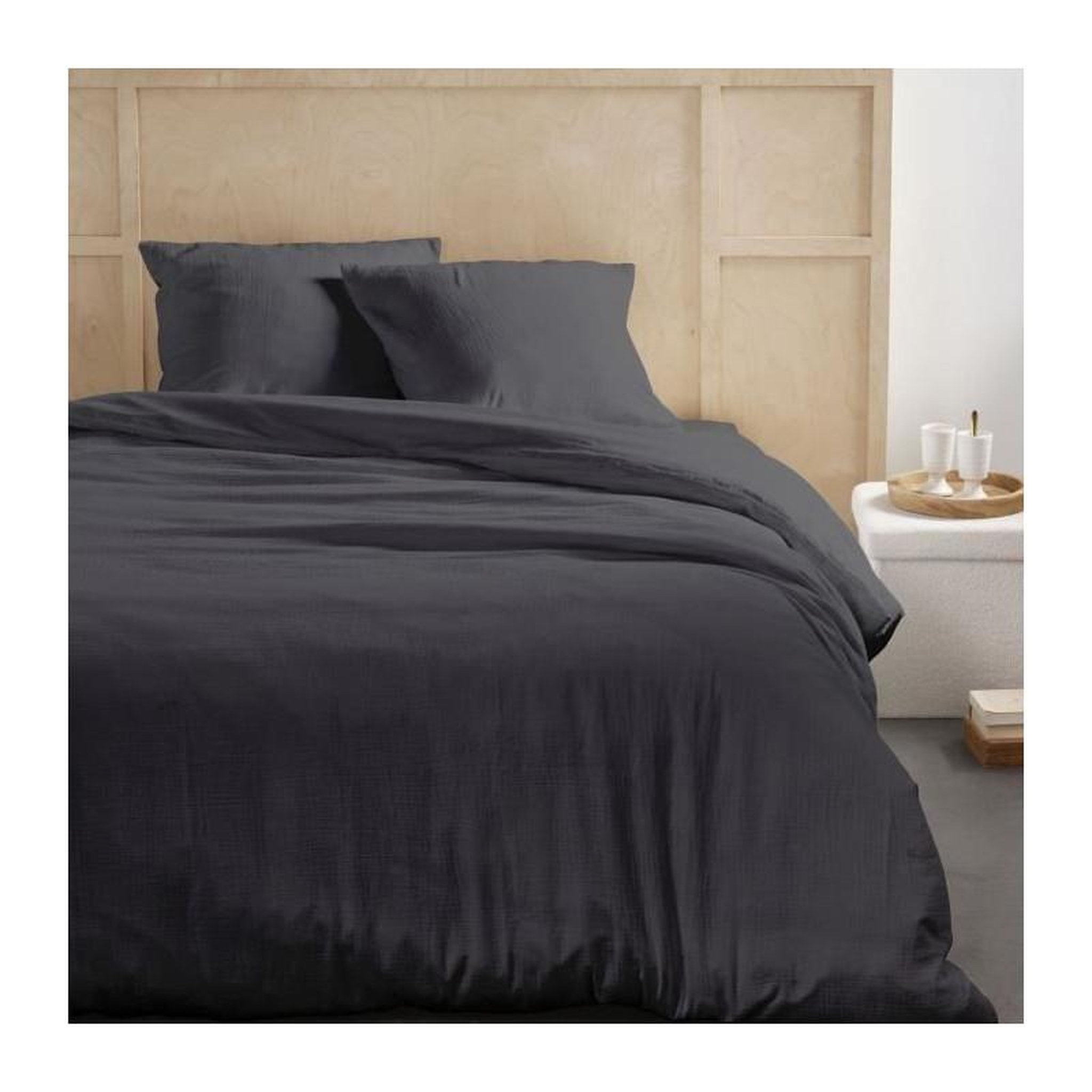 Today Parure de lit - TODAY - 123323 - 2 personnes - 240x220cm - Gaze de coton unie - Fusain
