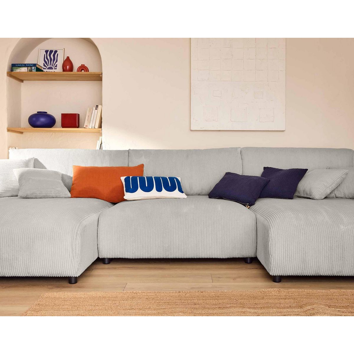 LISA DESIGN Pivoine - canapé panoramique en u - 7 places - convertible avec coffre - en velours côtelé