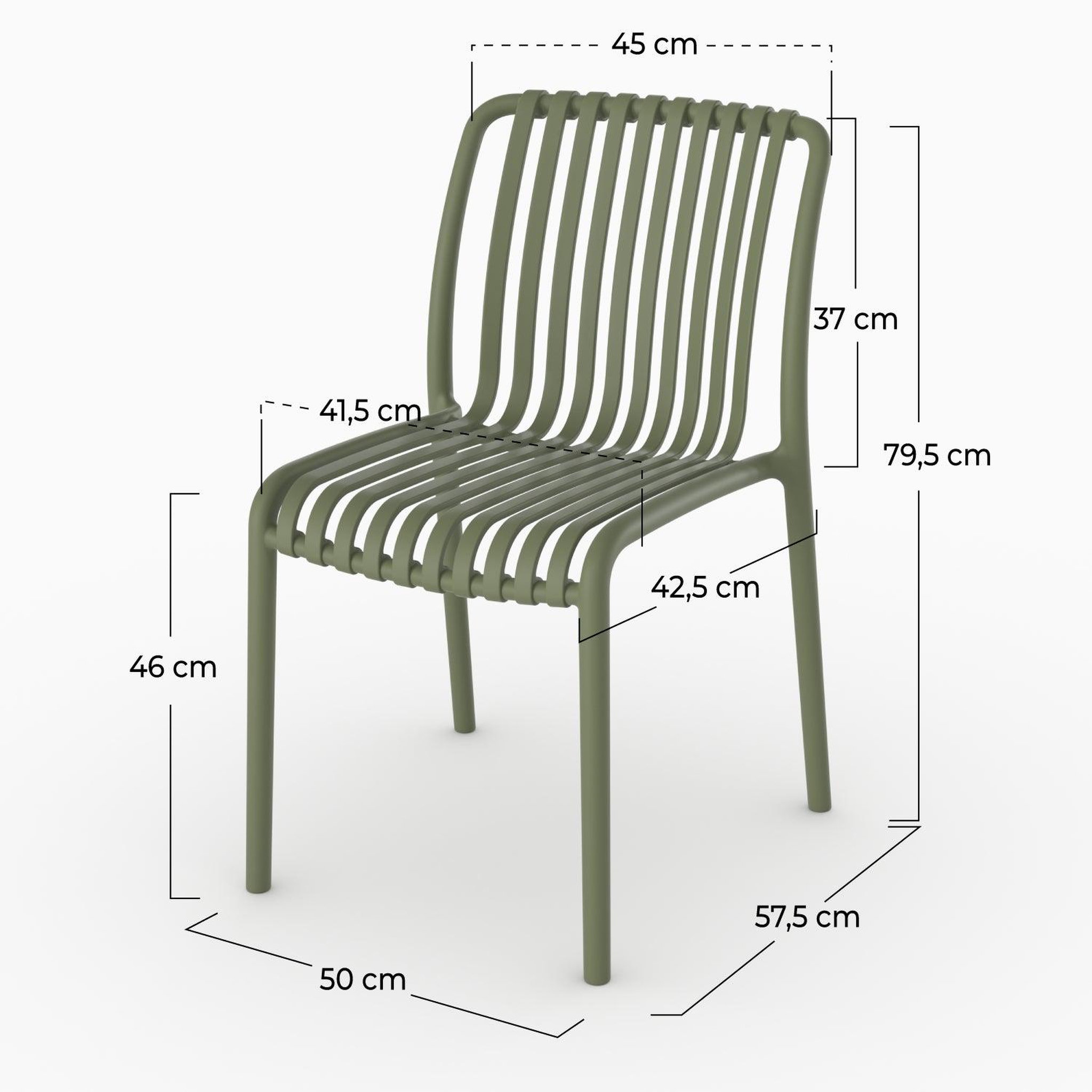 Voir la diapositive 4 : MAISON PAVANE Lot de 2 chaises de jardin empilables en plastique vert kaki-duli