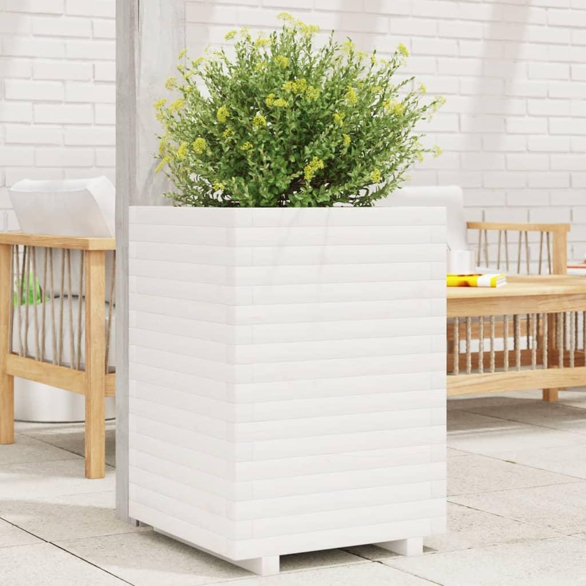 VIDAXL Jardiniere blanc 50x50x72 cm bois de pin massif