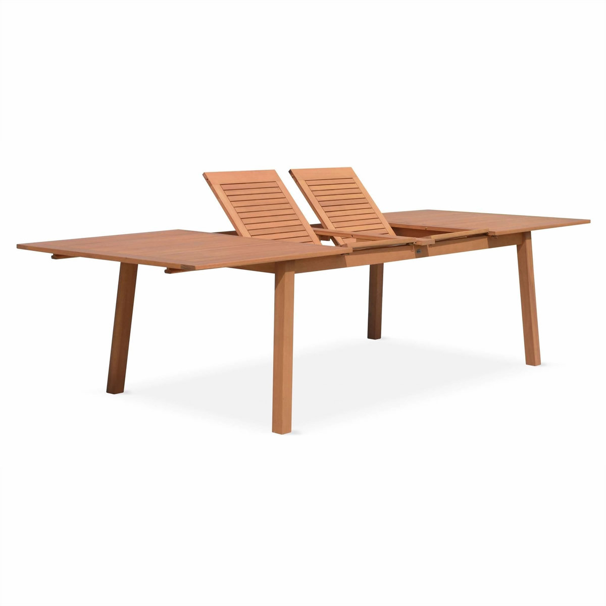 SWEEEK Table de jardin en bois 200-250-300cm - Almeria - Grande table rectangulaire avec allonge eucalyptus. Intérieur / Extérieur