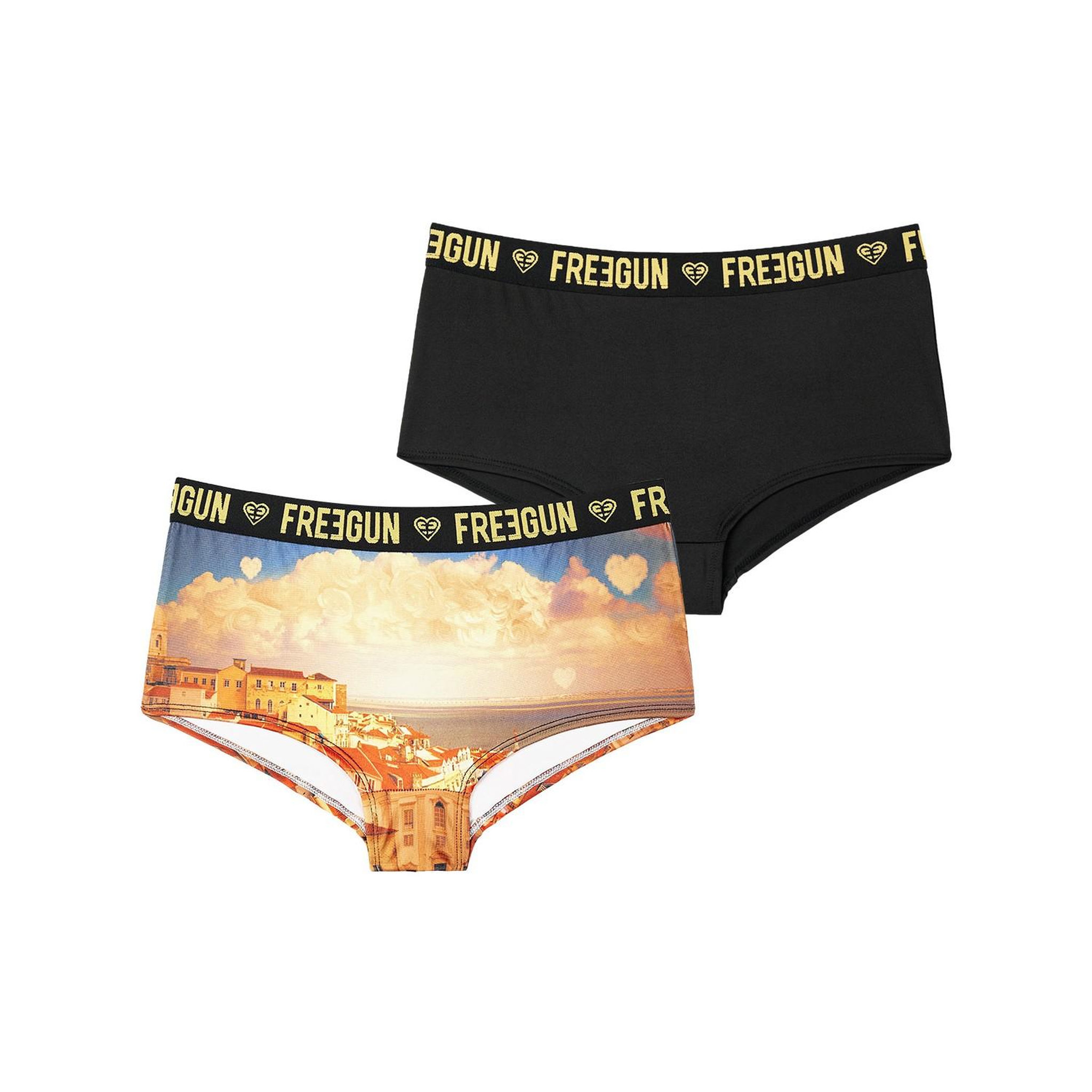 FREEGUN Lot de 2 shortys fille Romantic Cities Orange. Coloris disponibles : Noir