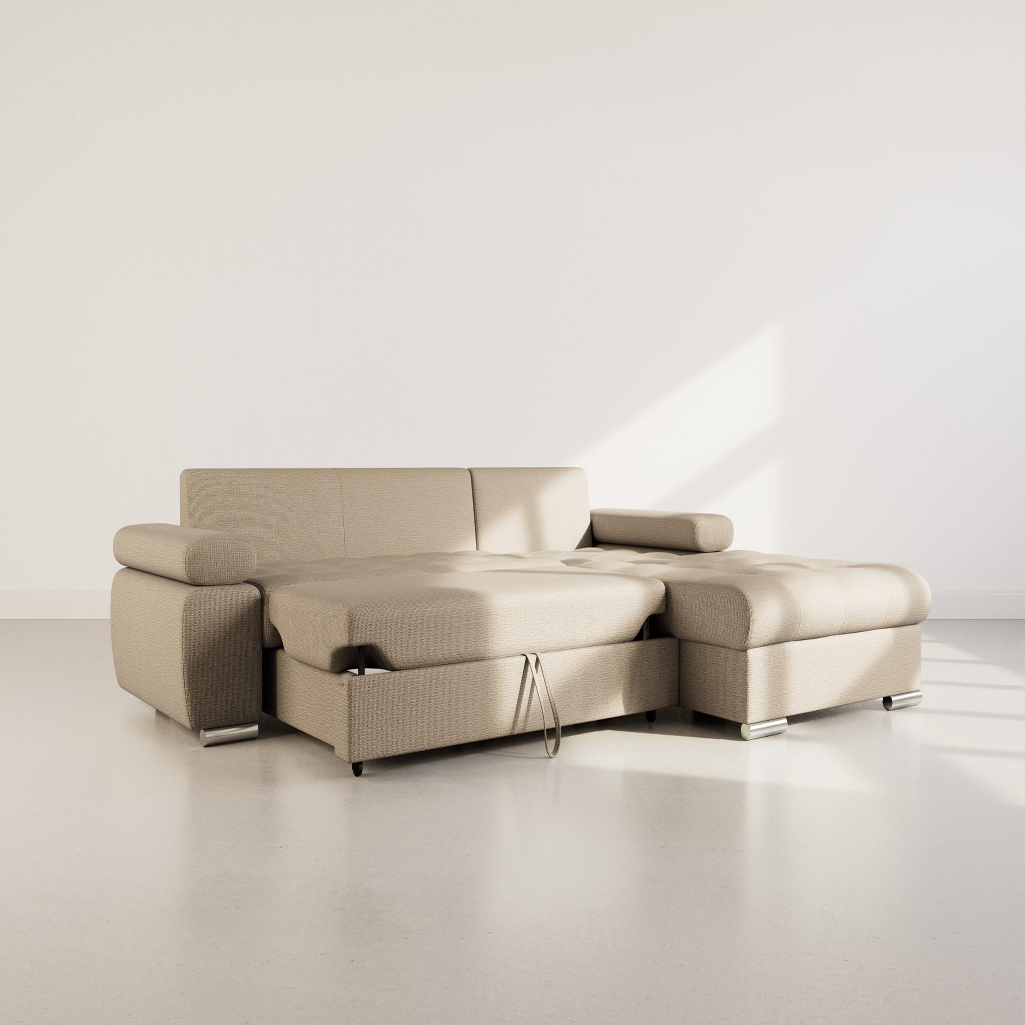 Voir la diapositive 2 : BEST MOBILIER Bianca - canapé d'angle droit 4 places convertible avec coffre en tissu texturé