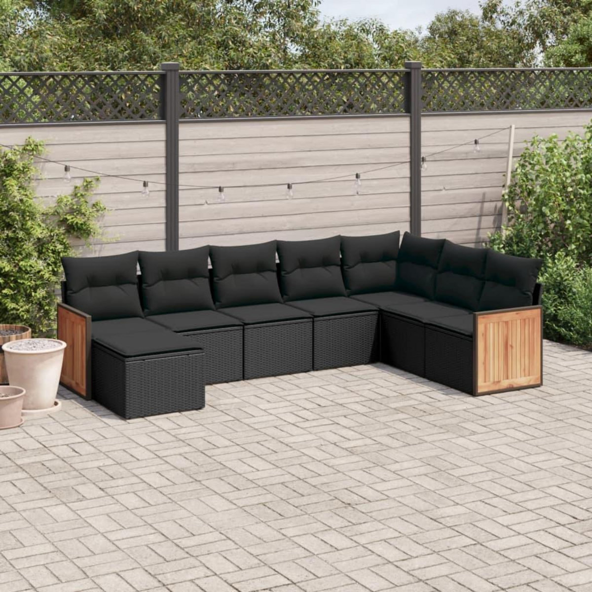 VIDAXL Salon de jardin 8 pcs avec coussins noir resine tressee
