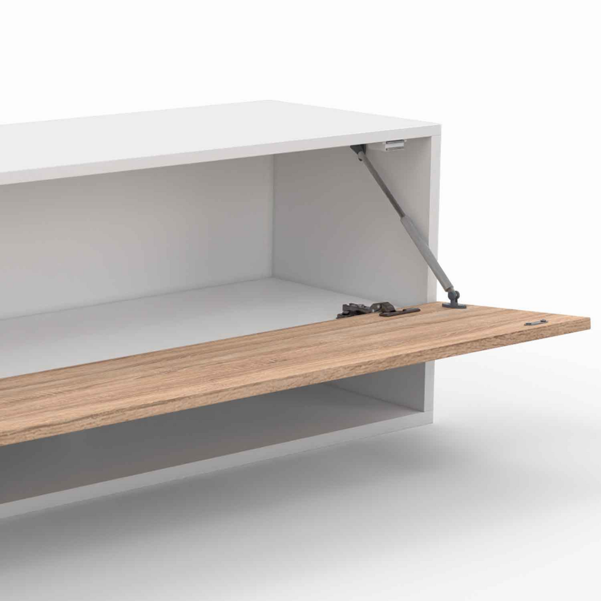 ID MARKET Meuble TV 180 cm suspendu ELIO 2 portes avec étagère blanc et bois